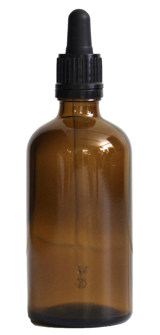 Amber (bruinglas) glazen pipetflesje 100 ml inclusief zwart pipet