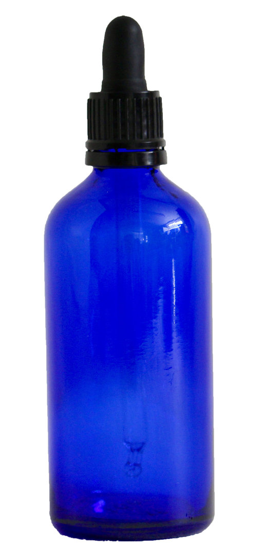 Donkerblauw glazen pipetflesje - 100 ml - inclusief zwart pipet