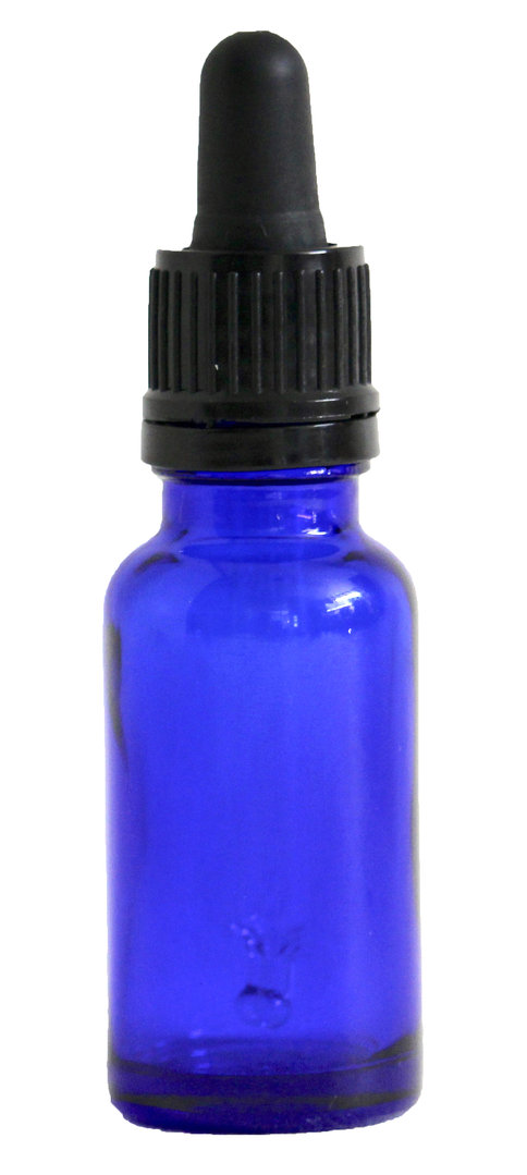 Donkerblauw glazen pipetflesje - 20 ml inclusief zwart pipet
