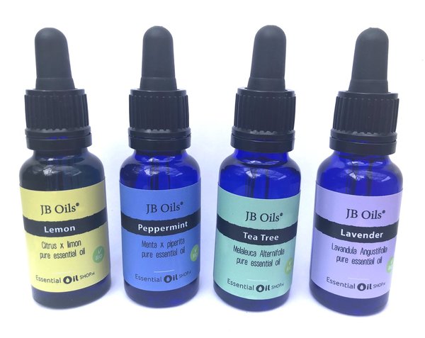 Combiset essentiële oliën JB Oils® - Lemon - Pepermunt - Tea Tree - Lavendel 20 ml