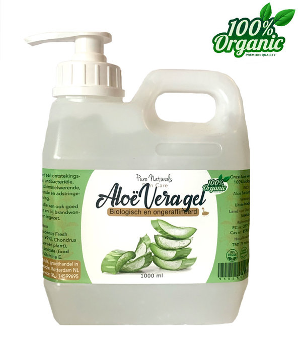 Aloë Vera gel - Pure Naturals - 1 liter - nieuwe vorm en inhoud: in plastic kan met pompje!